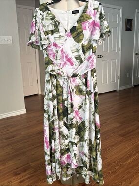 Tahari Floral Tropical Midi Dress